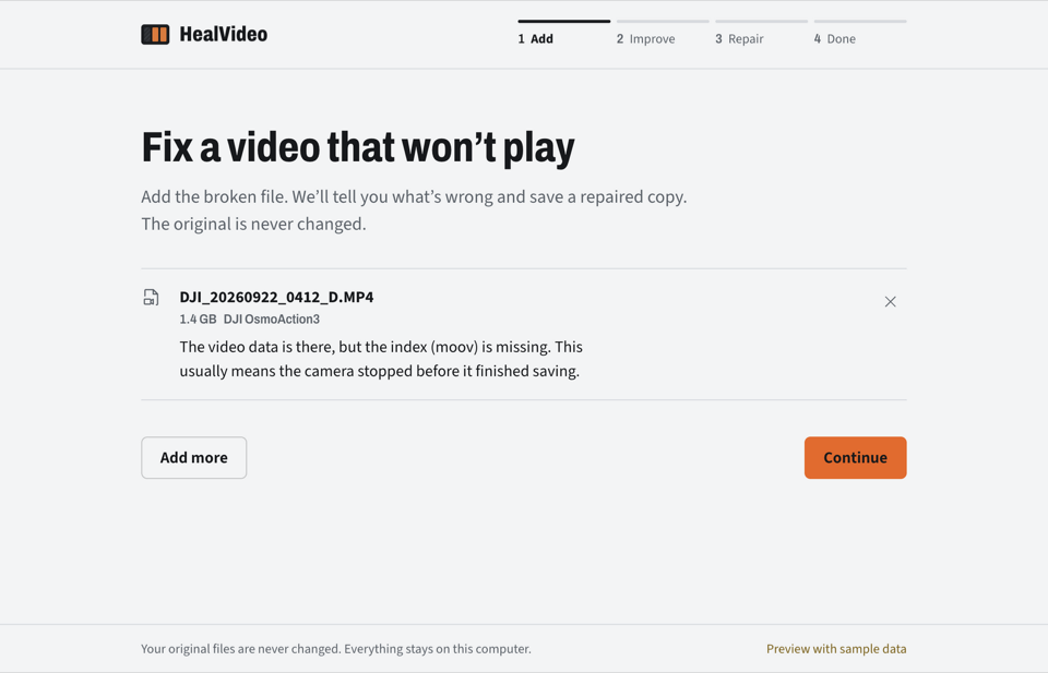 The Add step with a broken file and its diagnosis