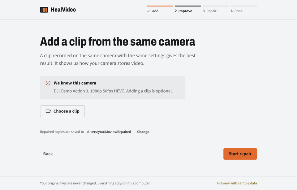 The Improve step asking for a clip from the same camera