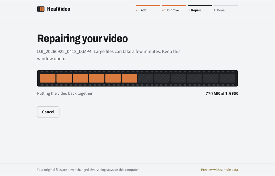 The Repair step with frames filling in orange
